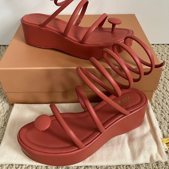 Cult Gaia Alba Jasper Leather Coil Wrap Strappy Platform Wedge Sandals Pumps - Picture 4 of 10